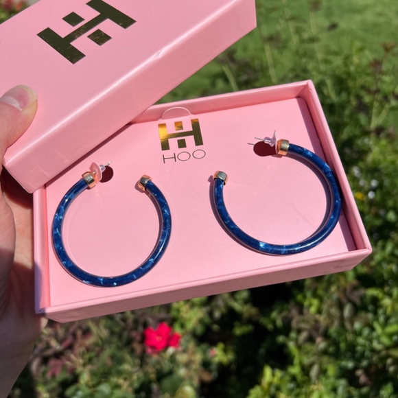 Hoo Hoops 2" Hoop Earrings - Marbled Navy - Picture 2 of 3